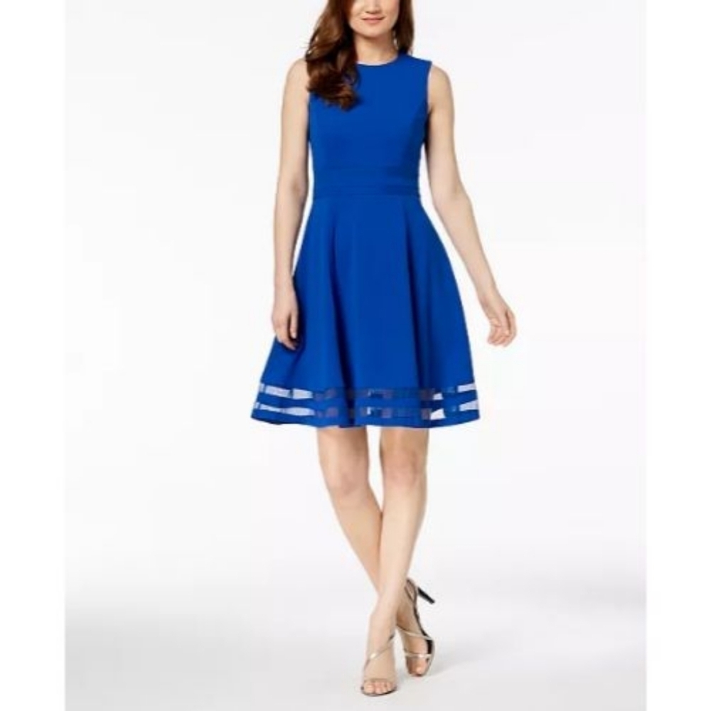 Calvin Klein Cobal Blue Illusion-Trim Fit & Flare Dress